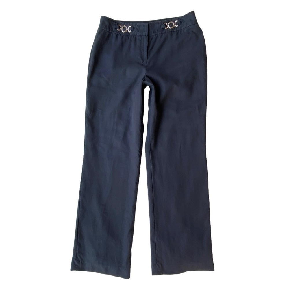 Ann Taylor Trouser Pants Sz 10 Long Margo Navy Blue Chain Office Work Business